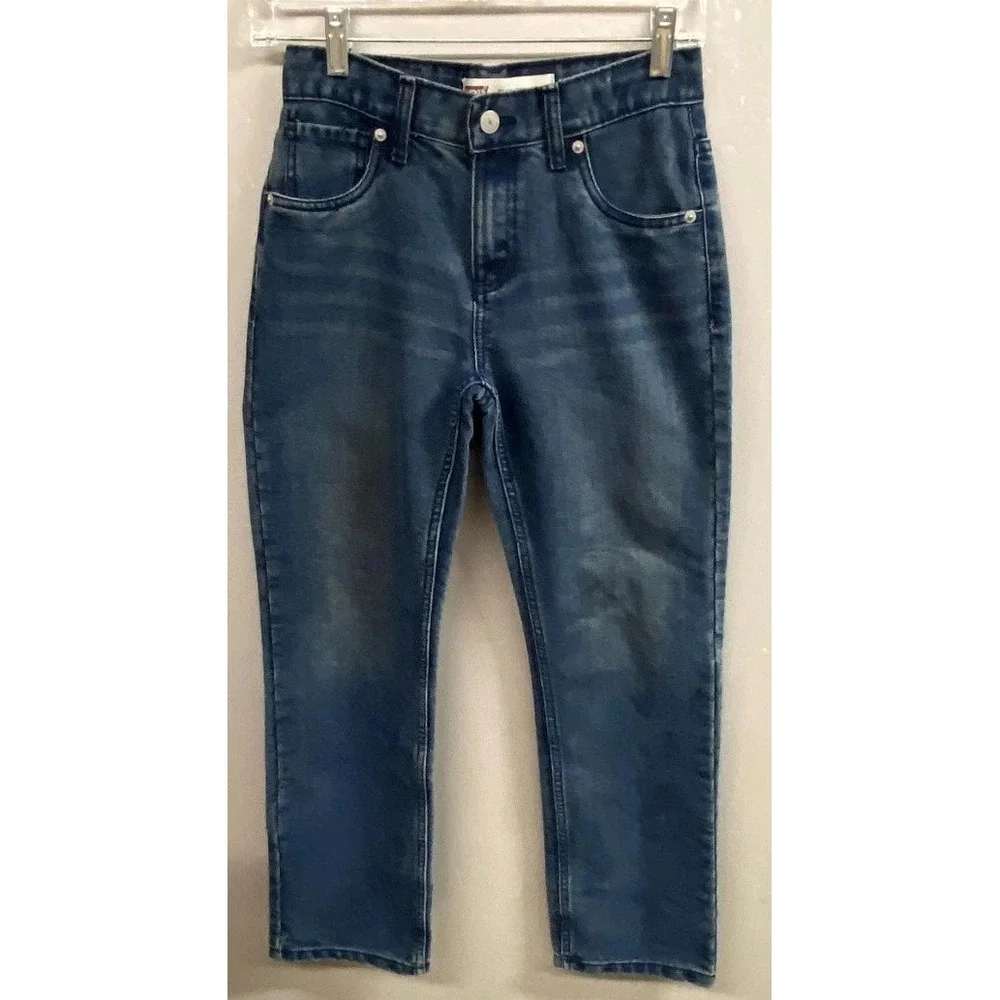 Levis 514 Jeans Boys 14R 27 Blue Whiskered Denim Cotton Medium Wash Straight Leg